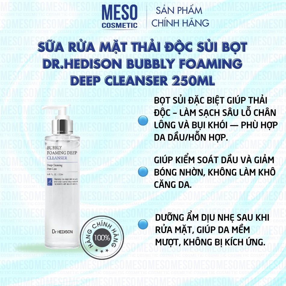 Sữa rửa mặt thải độc sủi bọt Dr.Hedison Bubbly Foaming Deep Cleanser 250ml